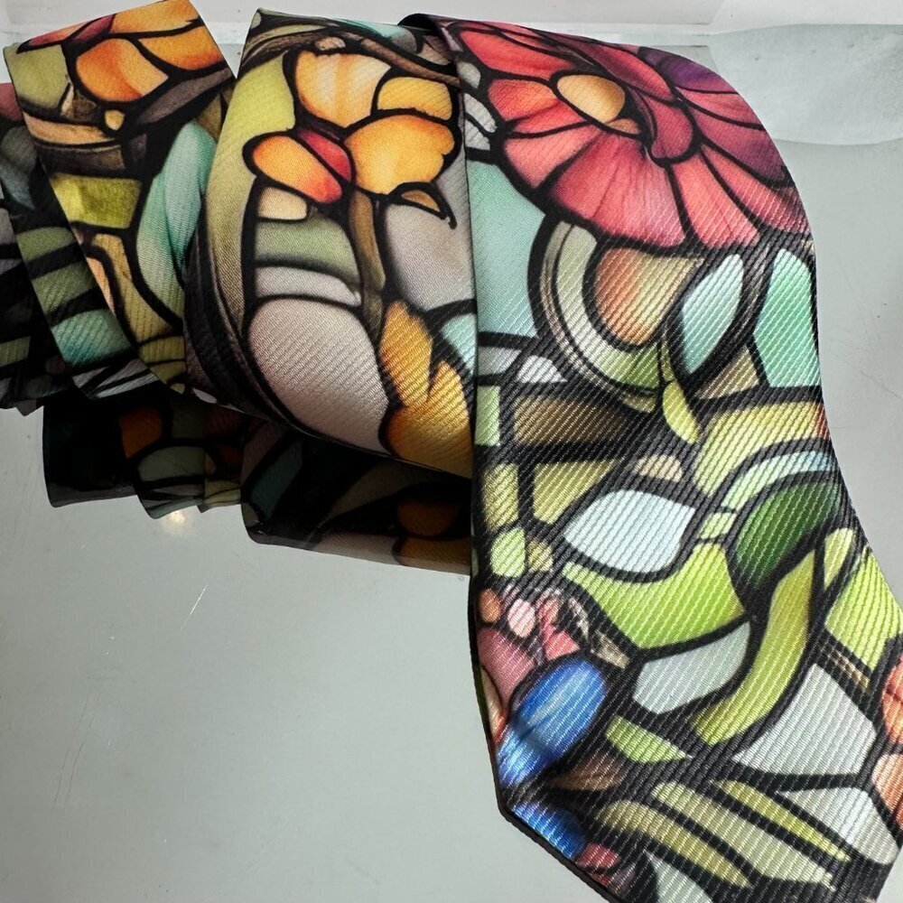 Stained Glass Tie Retro Designer Menswear Necktie Floral Art Nouveau Gift Deco - Picture 7 of 7